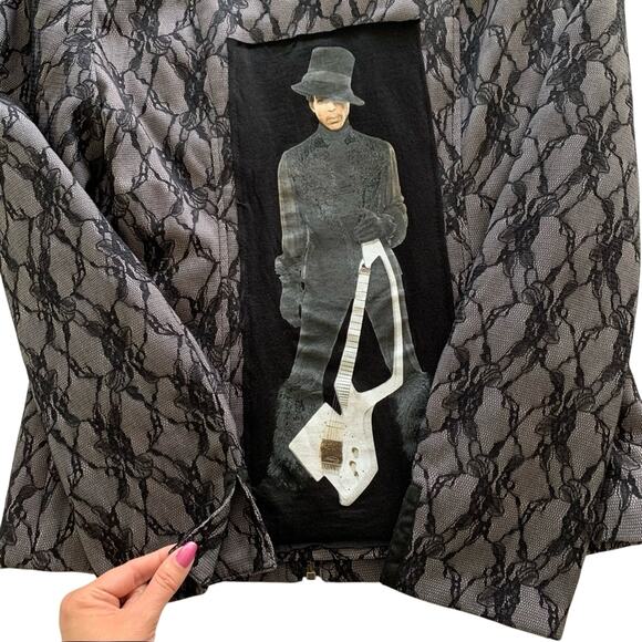 Via Penny Lane Reworked Apparel | Prince Graphic Lace Overlay Jacket Size 8 - Picture 3 of 8